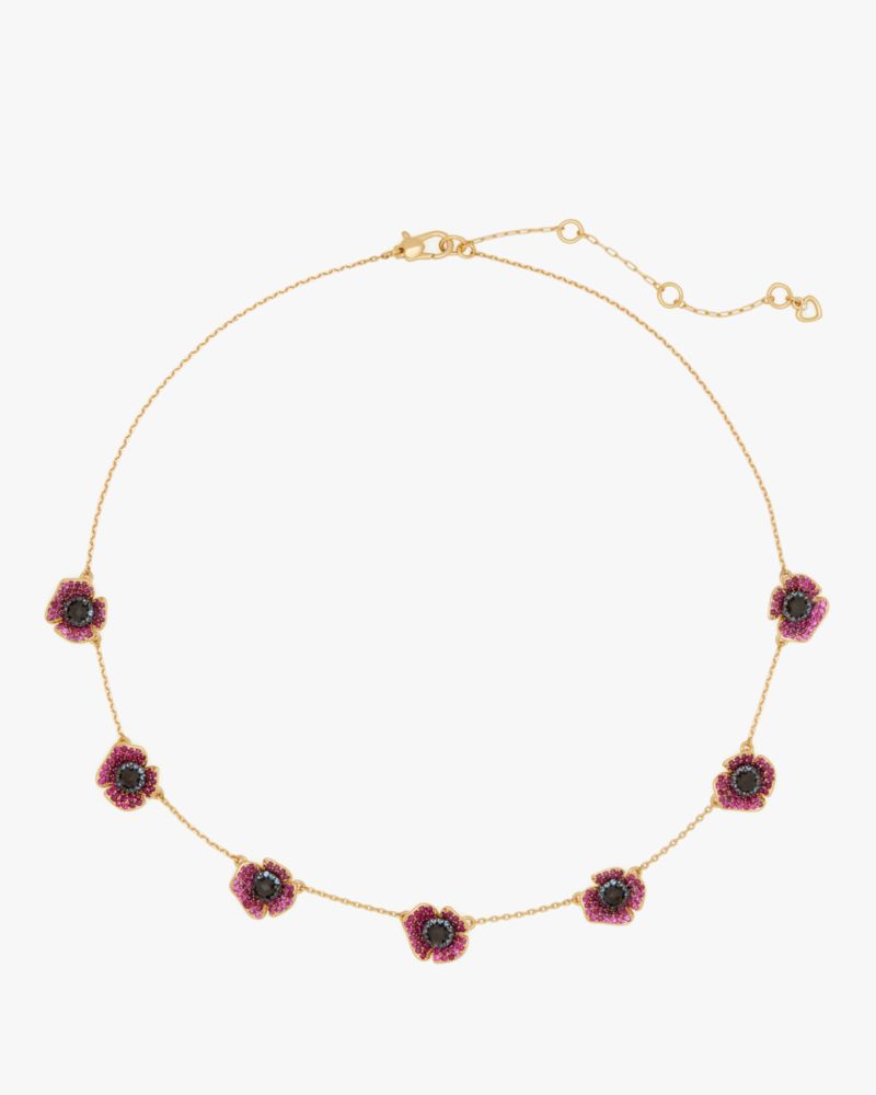 Kate Spade,Poppy Power Station Necklace,Single Strand,Choker,Crystal,Floral Embellishment,Rhinestones,Formal,Day Party,Multi Color