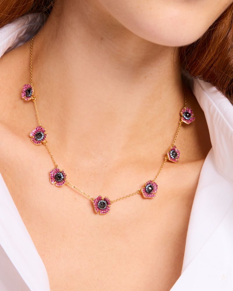 Kate Spade,Poppy Power Station Necklace,Single Strand,Choker,Crystal,Floral Embellishment,Rhinestones,Formal,Day Party,