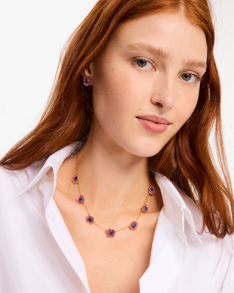 Kate Spade,Poppy Power Station Necklace,Single Strand,Choker,Crystal,Floral Embellishment,Rhinestones,Formal,Day Party,