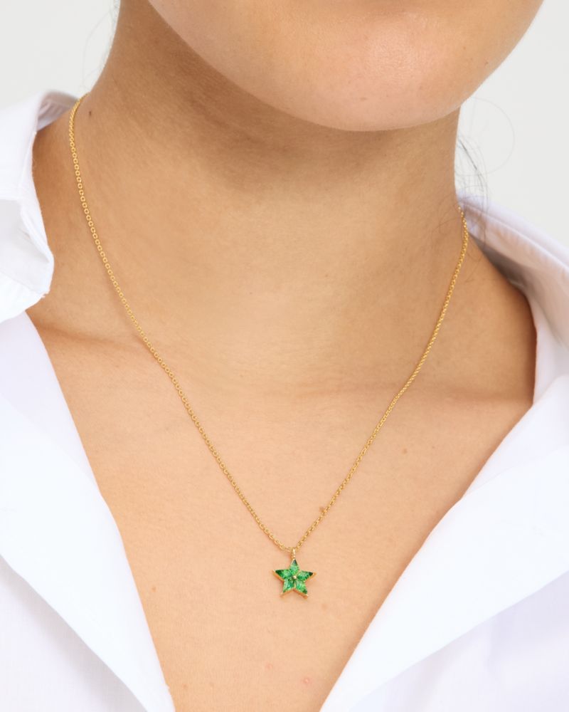 Kate Spade,Cosmos Pendant,Single Strand,Celestial Embellishment,Heart Embellishment,Logo,Gem Embellishment,Day Party,Emerald