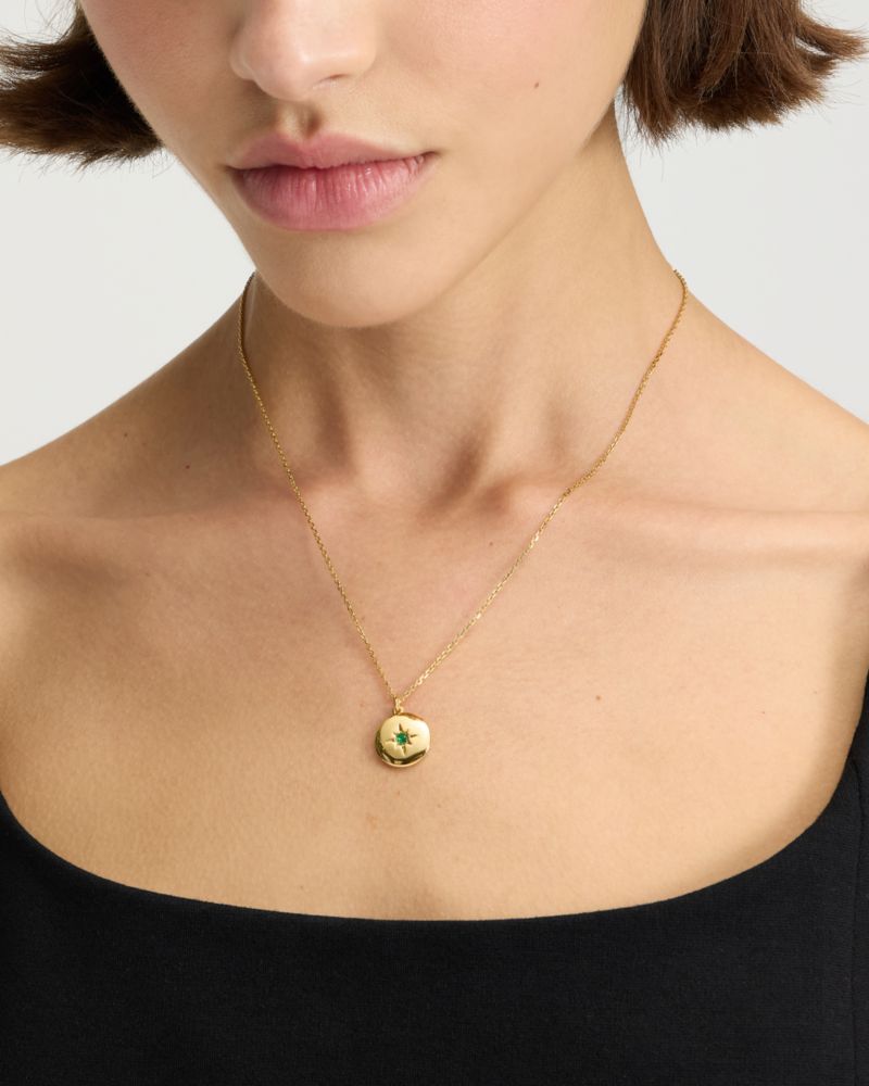 Kate Spade,The Color Spark Collection Green Joy Medallion Necklace,