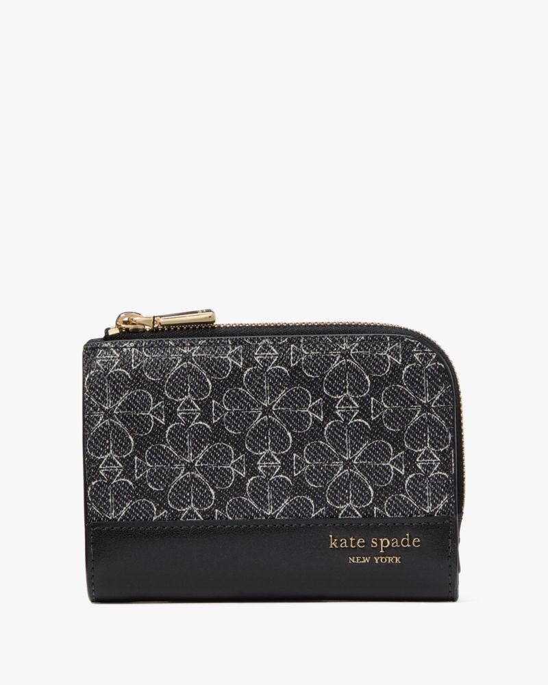 Kate Spade,Spade Flower Small Compact Wallet,Bi Fold,Sustainable,Casual,Black