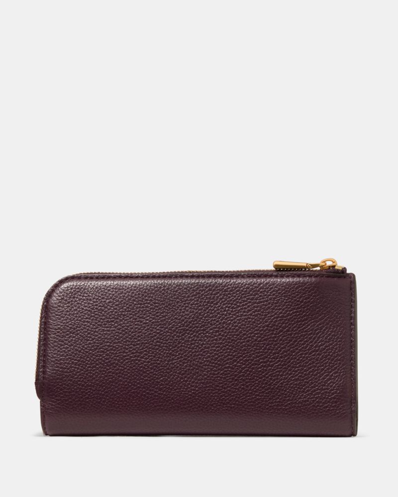 Kate Spade,Deco Zip Slim Wallet,Leather,Continental,Bi Fold,Logo,Metal,Sustainable,Casual,Maroon