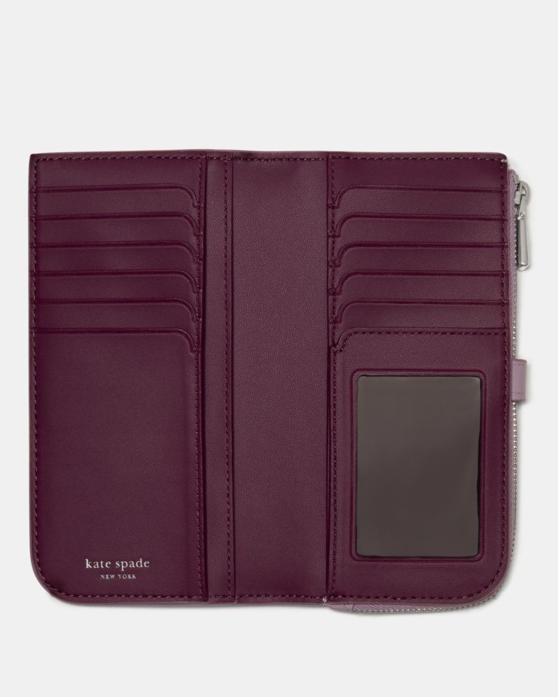 Kate Spade,Deco Zip Slim Wallet,Leather,Bi Fold,Logo,Metal,Sustainable,Casual,