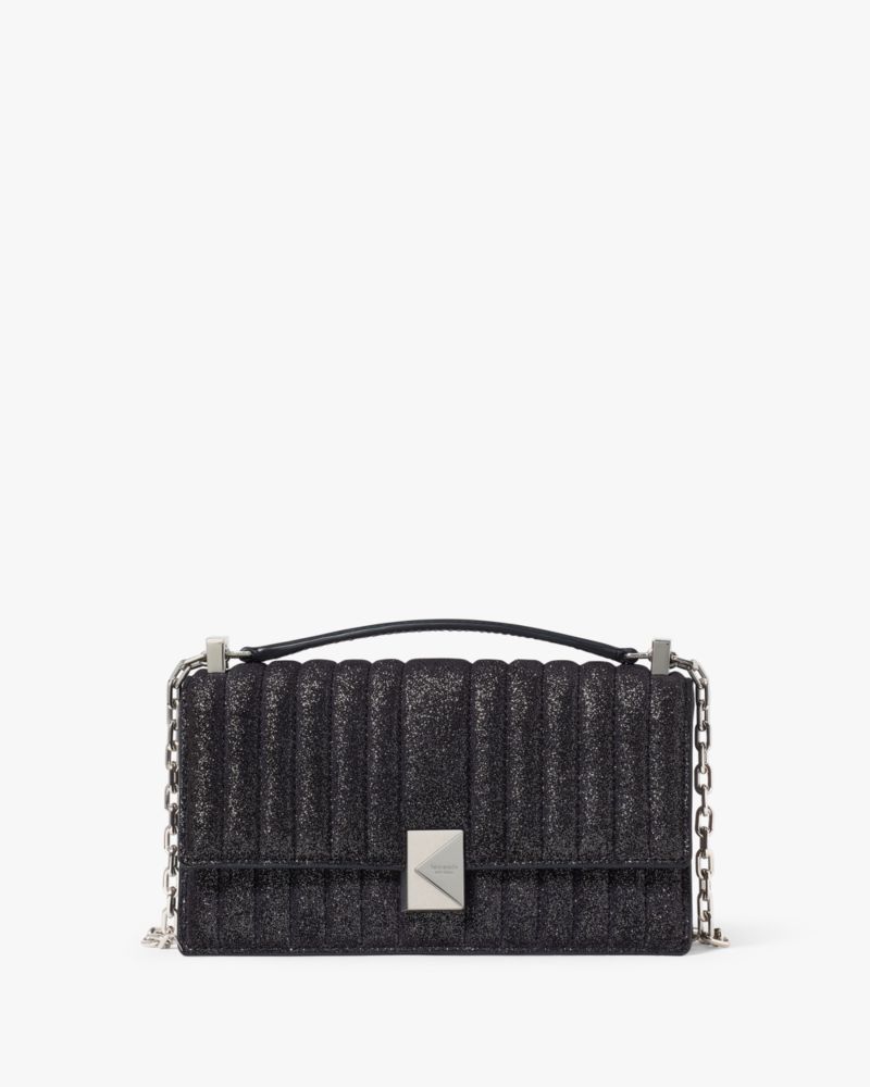 Kate Spade,Deco Quilted Glitter Suede Mini Flap Chain Crossbody,