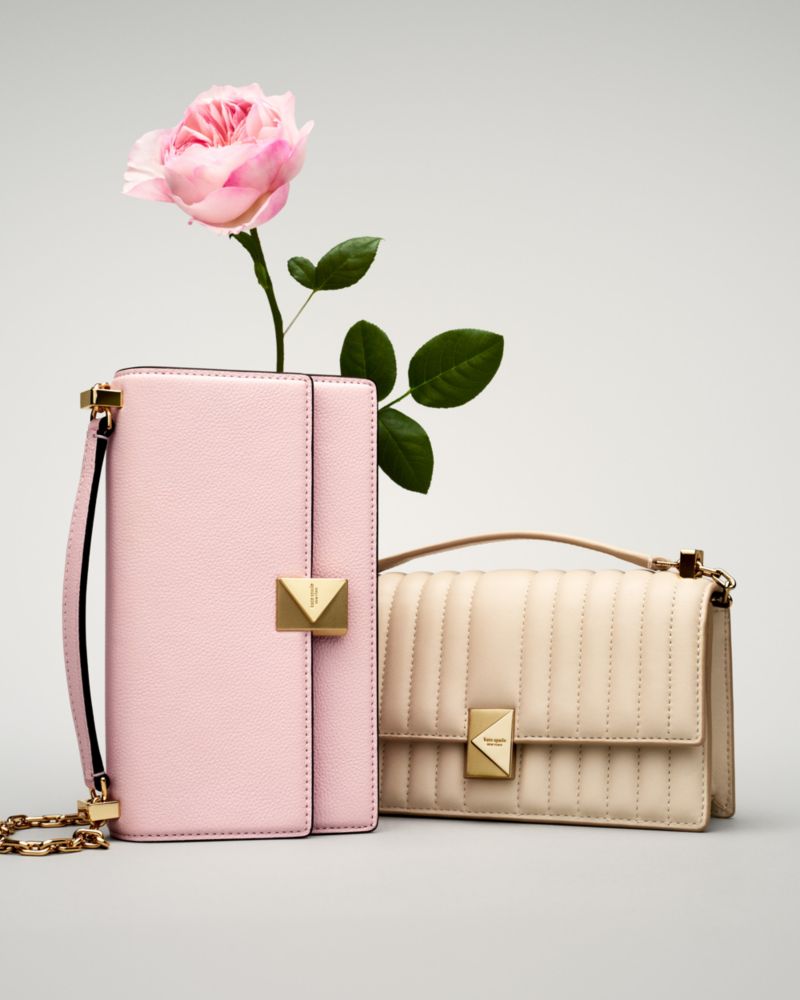 Kate Spade,Deco Mini Flap Chain Crossbody,Leather,Crossbody,Logo,Metal,Color Metal,Day Party,Pink