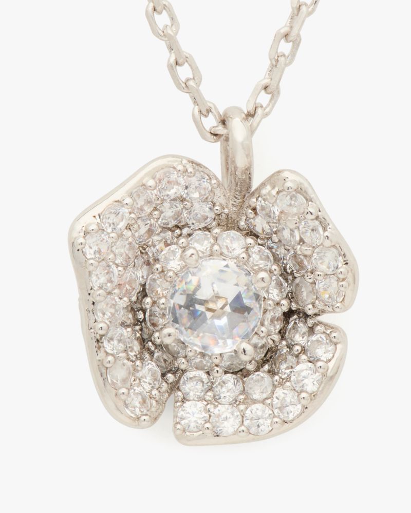 Kate Spade,Poppy Power Mini Pendant,Single Strand,Choker,Crystal,Rhinestones,Floral Embellishment,Sterling Silver,Casual,