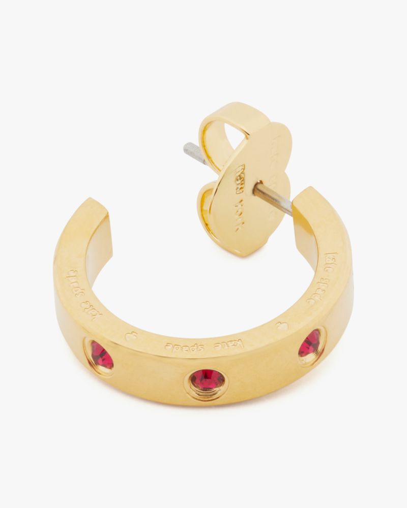 Kate Spade,Set In Stone Huggies,Hoops,Huggies,Ruby,Crystal,Gem Embellishment,Steel,Casual,Fuchsia