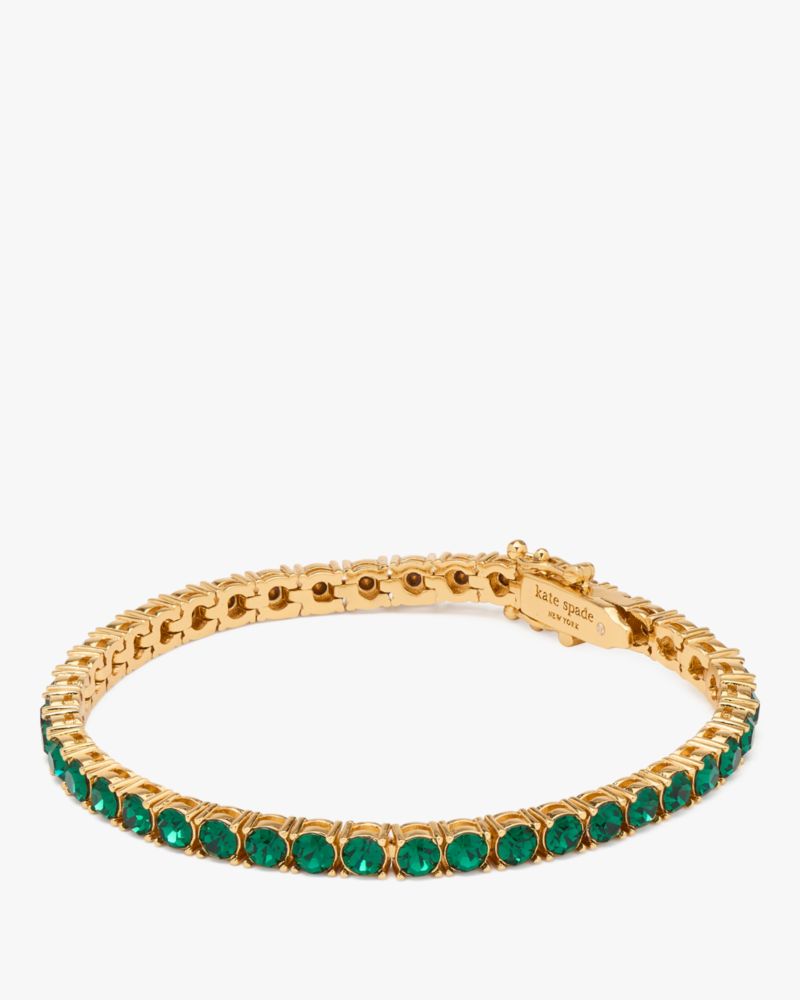 Kate Spade,Shimmy Tennis Bracelet,Leather,Metal Material,Emerald,Rhinestones,Gold Plated,Day Party,Emerald