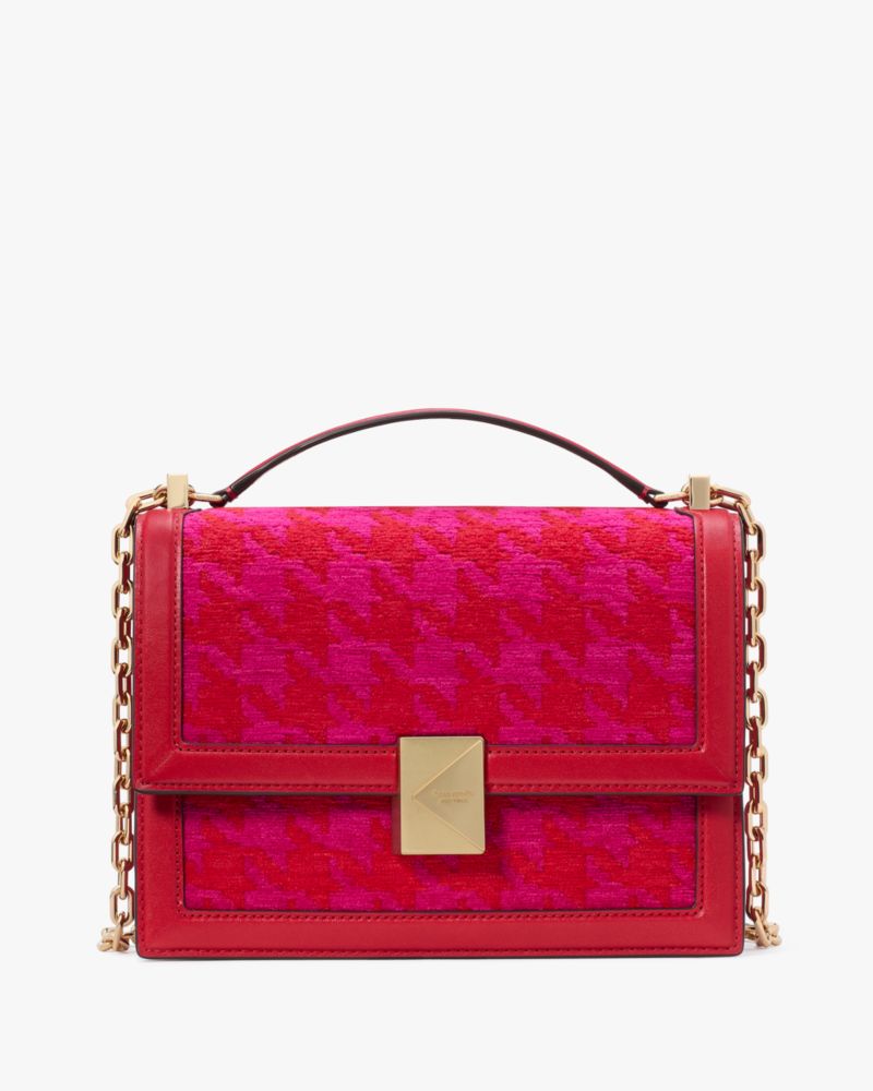 Kate Spade,Deco Houndstooth Chenille Chain Shoulder Bag,Shoulder Bag,Casual,Day Party,Fuchsia