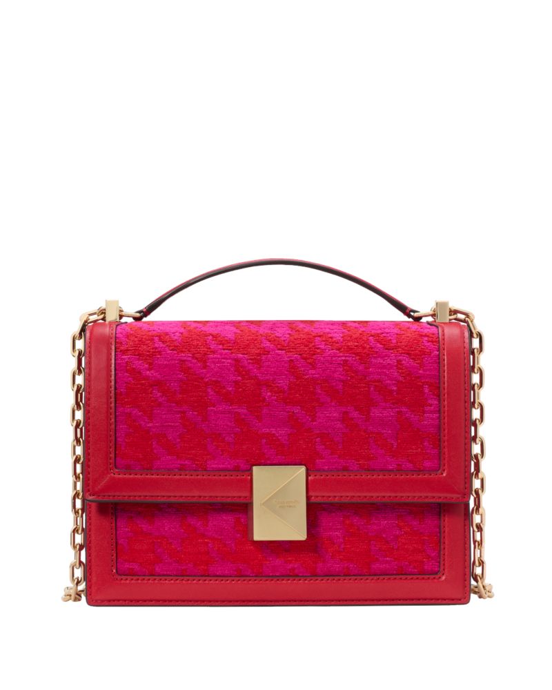 Kate Spade,Deco Houndstooth Chenille Chain Shoulder Bag,Shoulder Bag,Casual,Day Party,Fuchsia