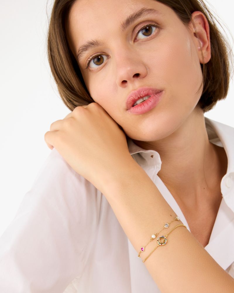 Kate Spade,Spot The Spade Slider Bracelet Boxed Set,Metal Material,Logo,Pearl,Rhinestones,Set,Casual,Multi Color