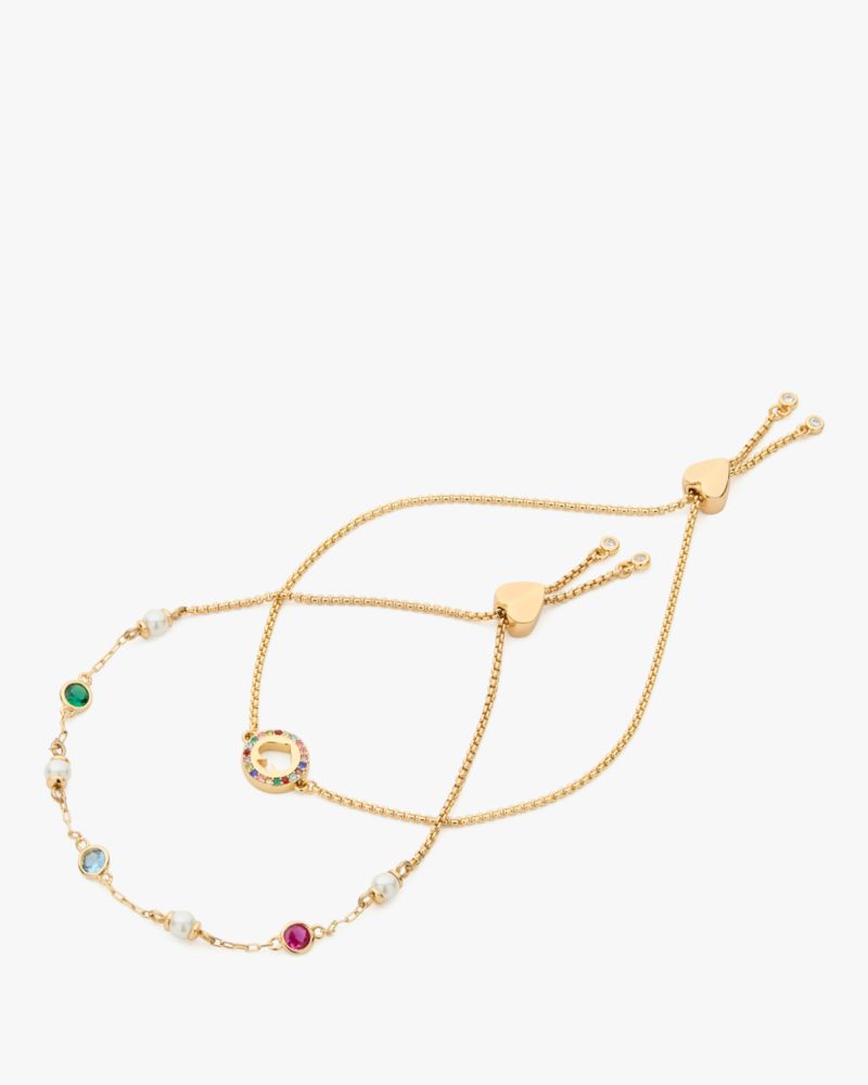 Kate Spade,Spot The Spade Slider Bracelet Boxed Set,Metal Material,Logo,Pearl,Rhinestones,Set,Casual,Multi Color