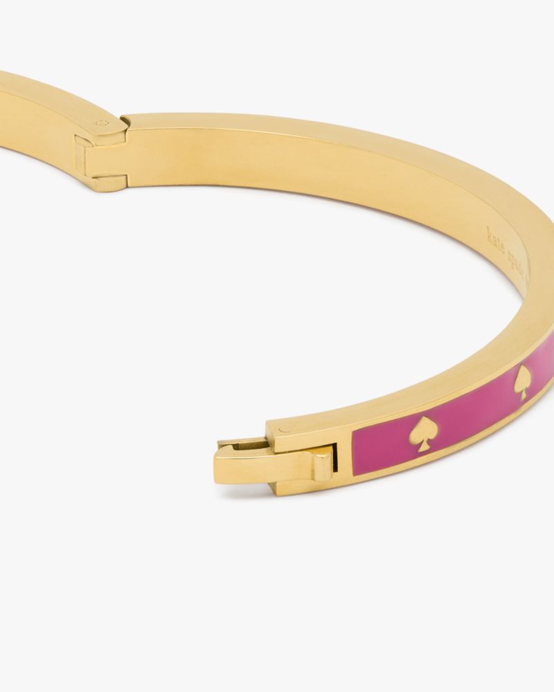 Kate Spade,Spot The Spade Enamel Hinged Bangle,Enamel,Metal Material,Logo,Gold Plated,Casual,Day Party,Fuchsia