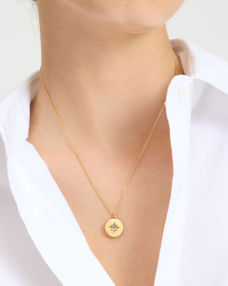 Kate Spade,The Color Spark Collection Clear Inspire Medallion Necklace,Choker,Single Strand,Crystal,Disc,Celestial Embelli...,
