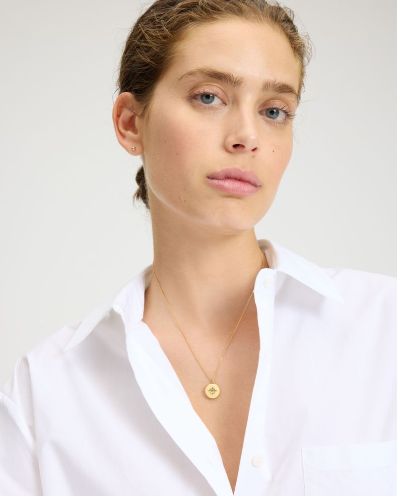 Kate Spade,The Color Spark Collection Clear Inspire Medallion Necklace,Choker,Single Strand,Crystal,Disc,Celestial Embelli...,