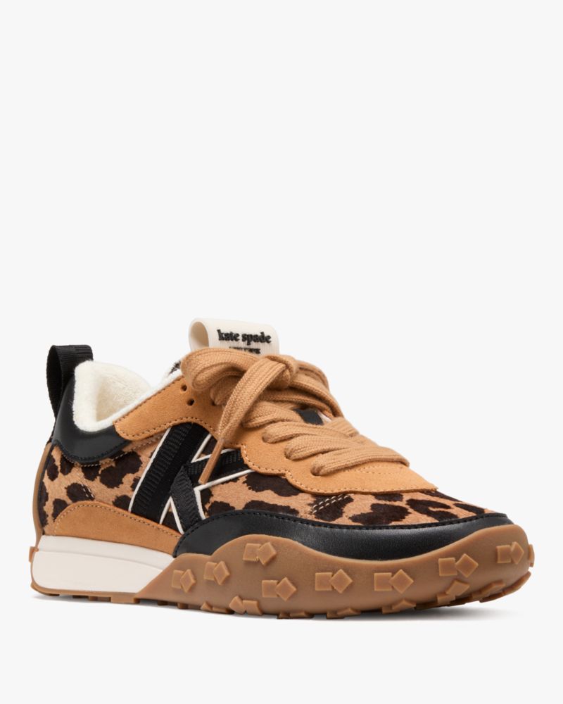Kate Spade,K As In Kate Leopard Sneakers,Calf Hair,Casual,Mixed Media,Color Block,Pull Tab,Cushioned,Casual,Multi Color