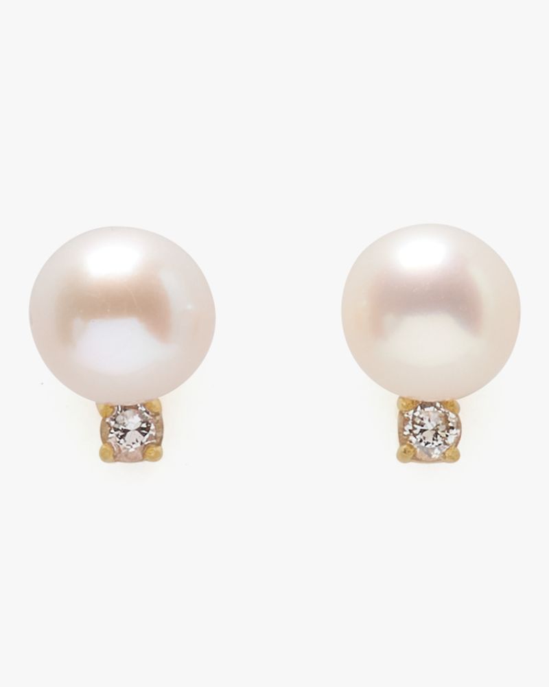 Kate Spade,Kate Spade Fine Meant To Be Pearl & Diamond Studs,Studs,Genuine Pearl,Freshwater Pearl,Synthetic Diamond,Diamon...,White