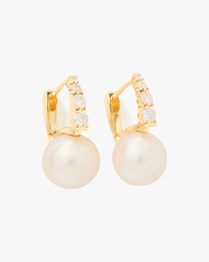 Kate Spade,Kate Spade Fine Meant To Be Pearl & Diamond Huggies,Dangle Earring,Huggies,Pearl,Synthetic Diamond,Diamond,Genu...,Multi Color