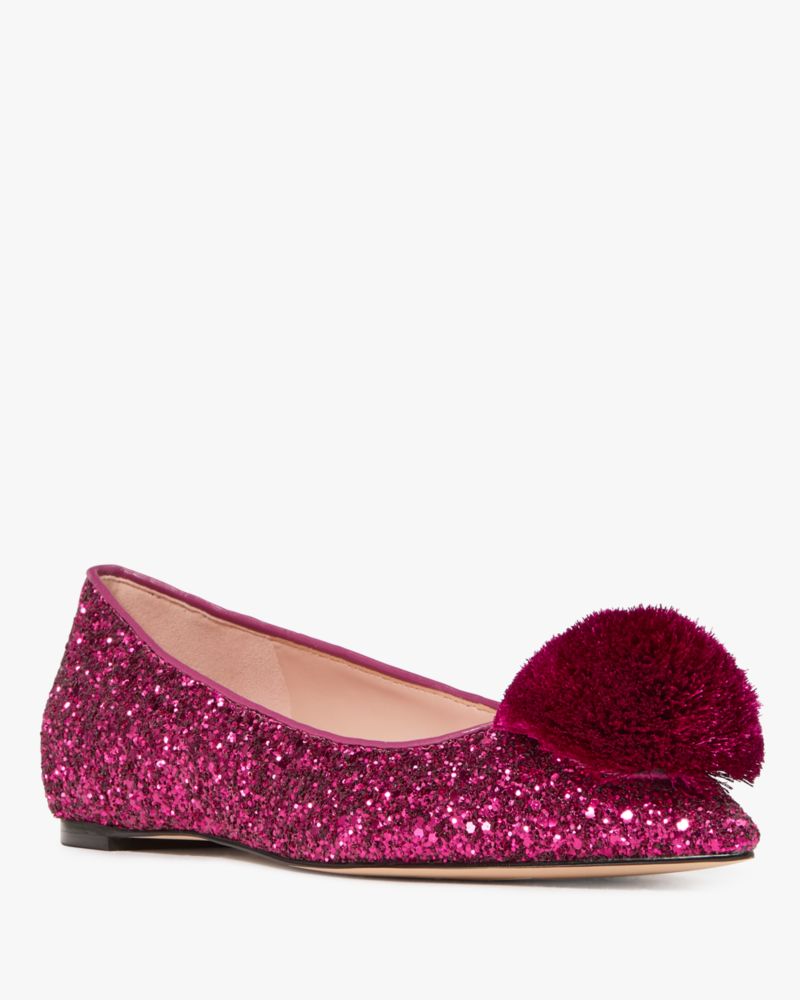 Kate Spade,Annie Pom Pom Flat,Fuchsia,Metallic