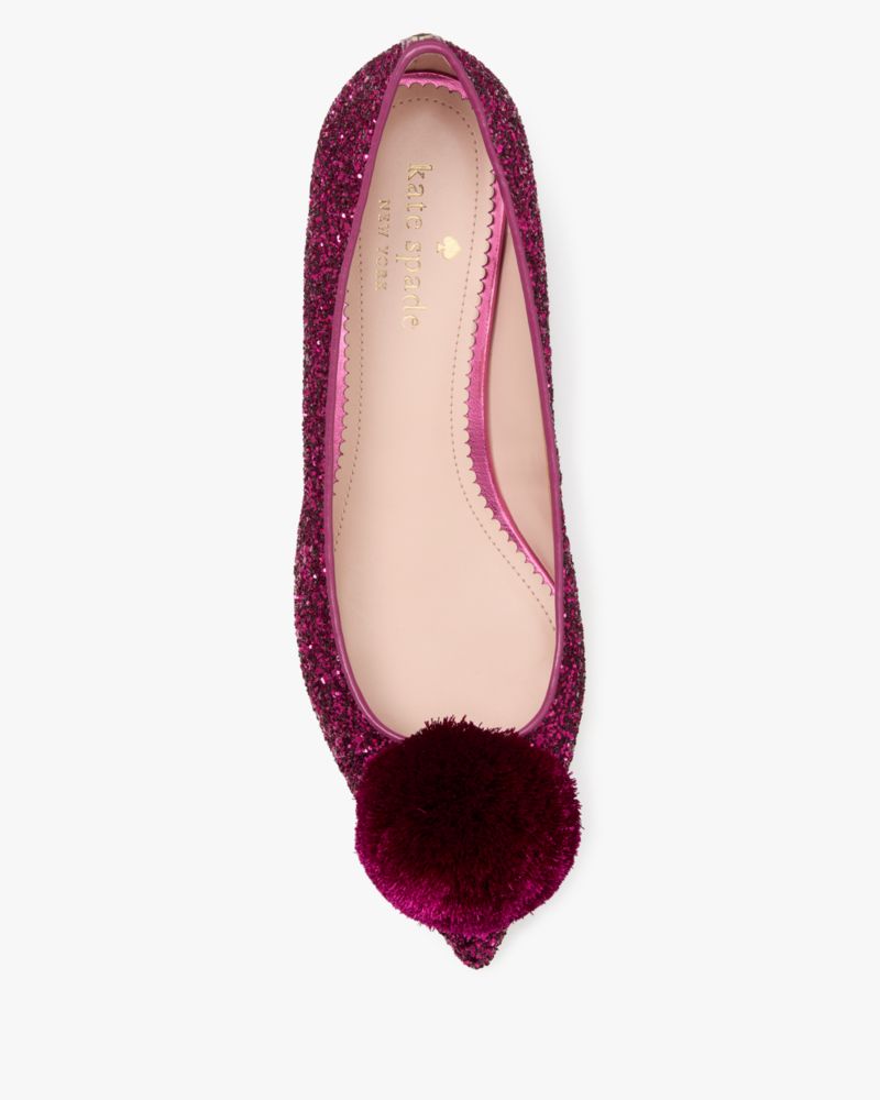 Kate Spade,Annie Pom Pom Flat,Fuchsia,Metallic