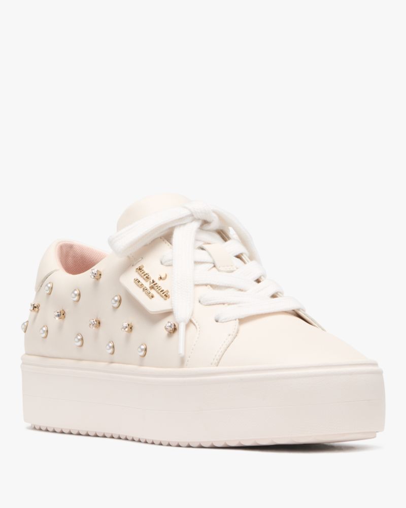 Kate Spade,Selena Pearl Lace Up Sneaker,Cream