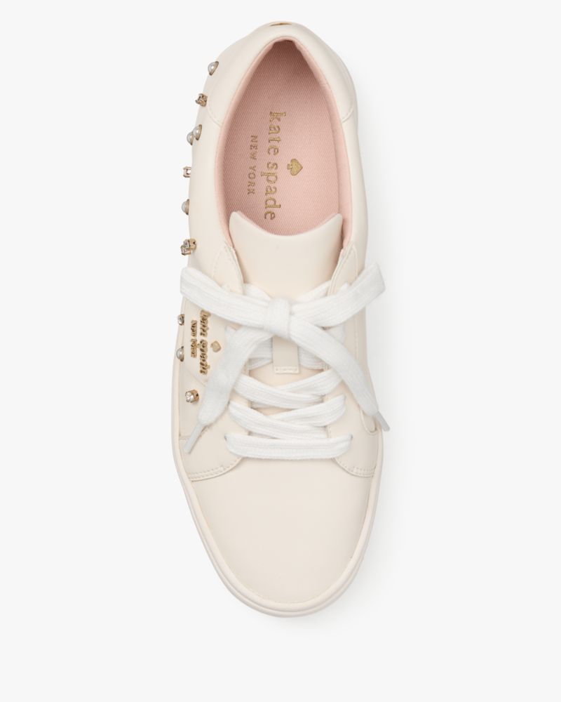 Kate Spade,Selena Pearl Lace Up Sneaker,Cream