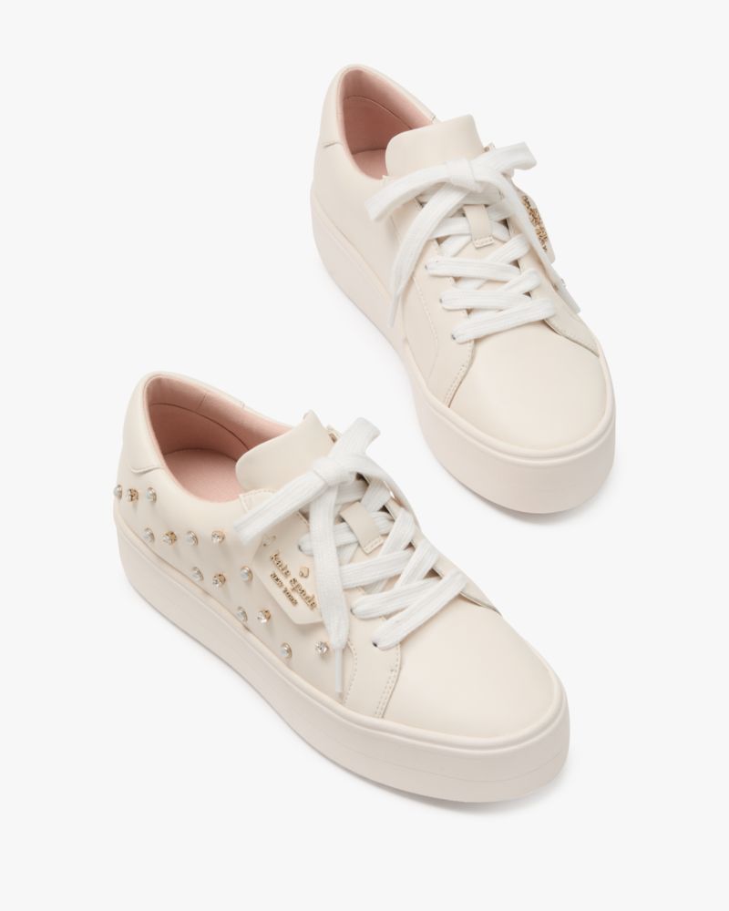 Kate Spade,Selena Pearl Lace Up Sneaker,Cream