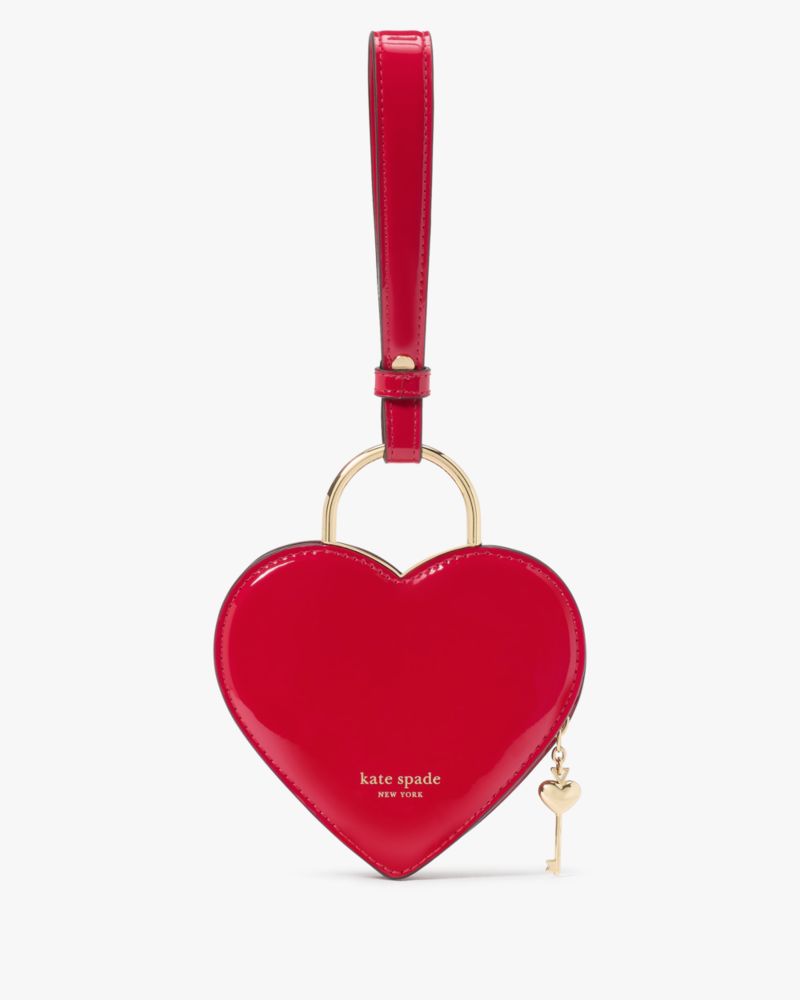 Kate Spade,Key To My Heart Wristlet,Leather,Coin,Wristlet,Faux Leather,3D Embellishment,Casual,Red