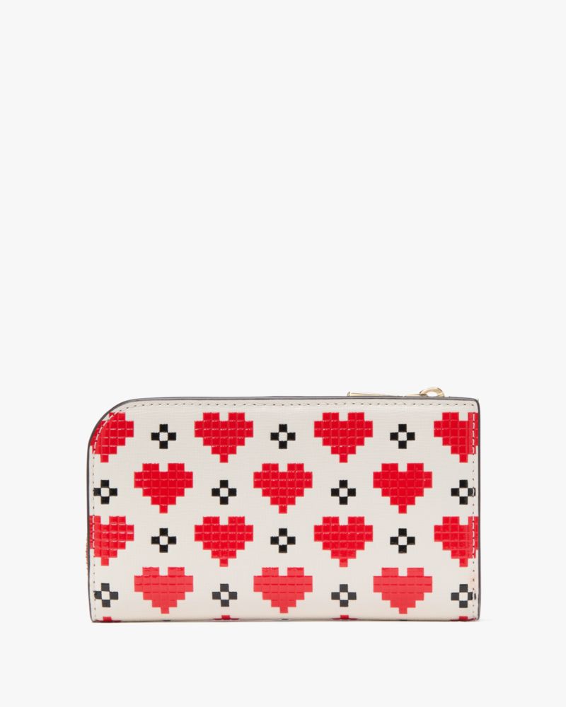 Kate Spade,デヴィン ピクセル ハート スモール スリム バイフォールド ウォレット,ミニ財布,クリームマルチ