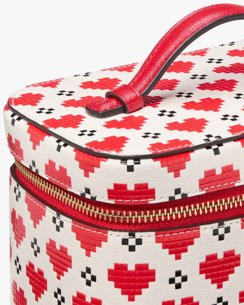 Kate Spade,Devin Pixel Hearts Vanity Kit,Makeup Bag,Logo,Metal,Travel,Cream