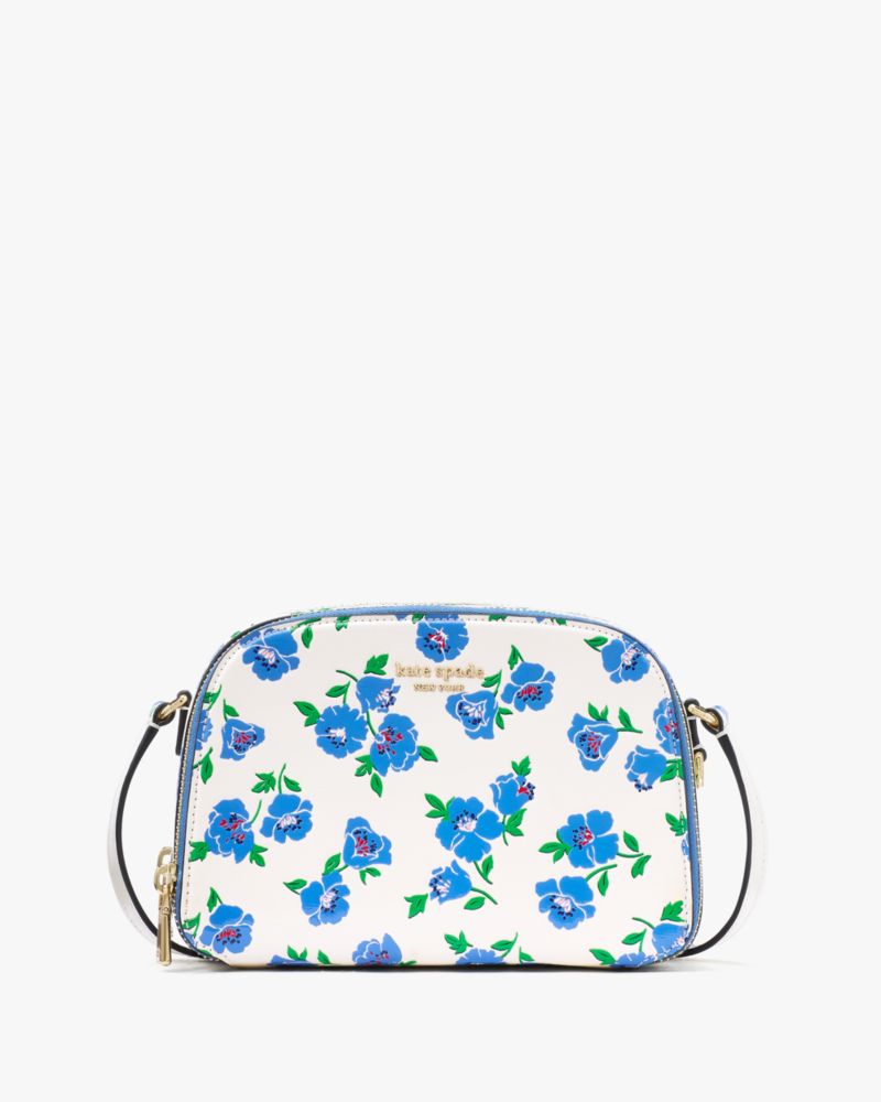 Kate Spade,Devin Springtime Blooms Double Zip Dome Crossbody,White