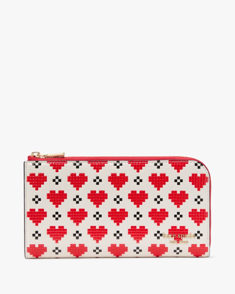 Kate Spade,デヴィン ピクセル ハート ジップ アラウンド コンチネンタル ウォレット,長財布,クリームマルチ