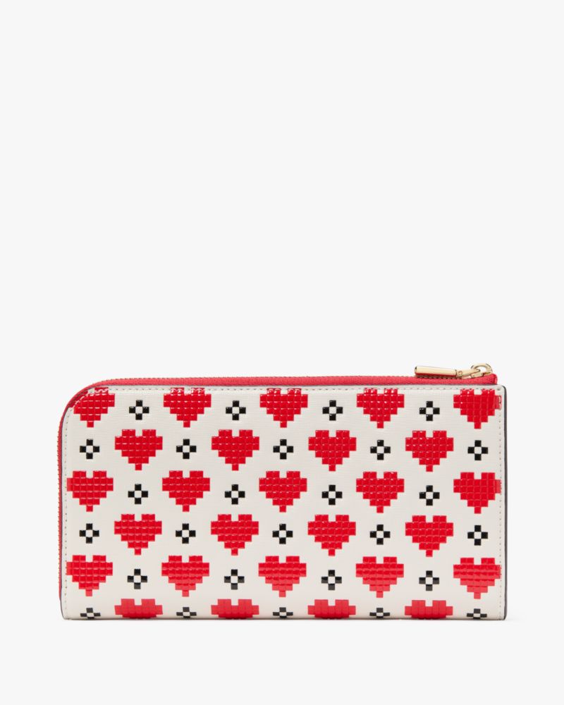 Kate Spade,デヴィン ピクセル ハート ジップ アラウンド コンチネンタル ウォレット,長財布,クリームマルチ