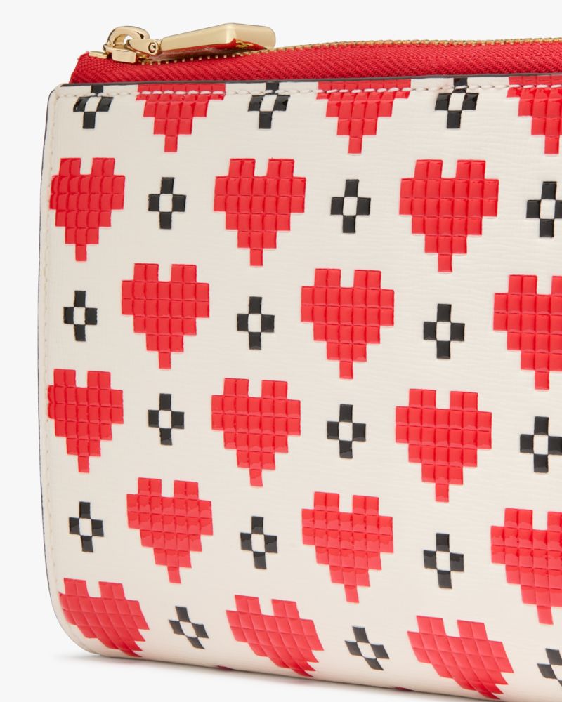 Kate Spade,デヴィン ピクセル ハート ジップ アラウンド コンチネンタル ウォレット,長財布,クリームマルチ