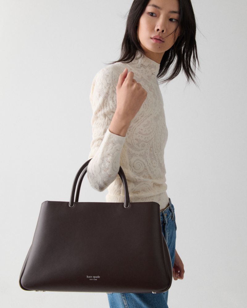 Kate Spade,Grace Large Satchel,Leather,Satchel,Logo,Adjustable,Work,