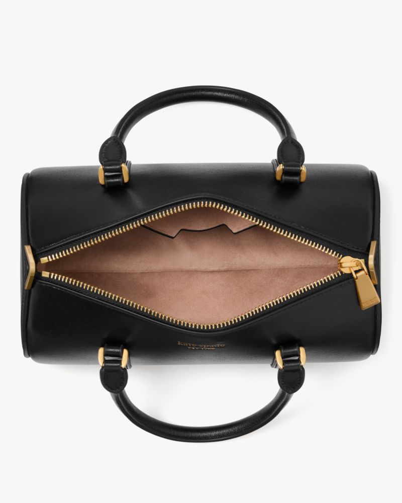 Kate Spade,Spade Icon Small Barrel Bag,Leather,Barrel Bag,Word Embellishment,Logo,Adjustable,Day Party,Black