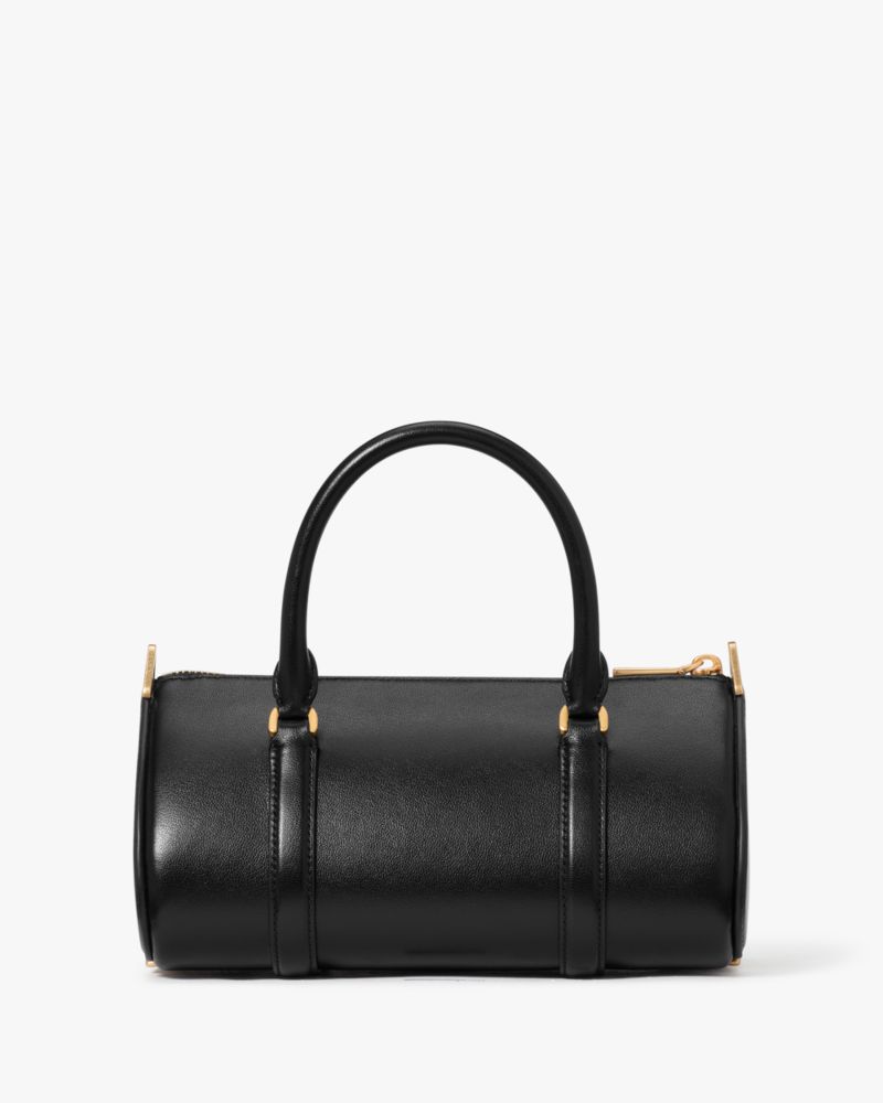 Kate Spade,Spade Icon Small Barrel Bag,Leather,Barrel Bag,Word Embellishment,Logo,Adjustable,Day Party,Black
