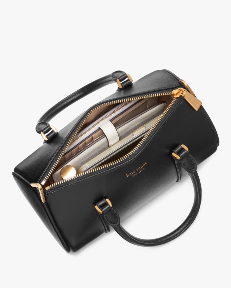 Kate Spade,Spade Icon Small Barrel Bag,Leather,Barrel Bag,Word Embellishment,Logo,Adjustable,Day Party,Black