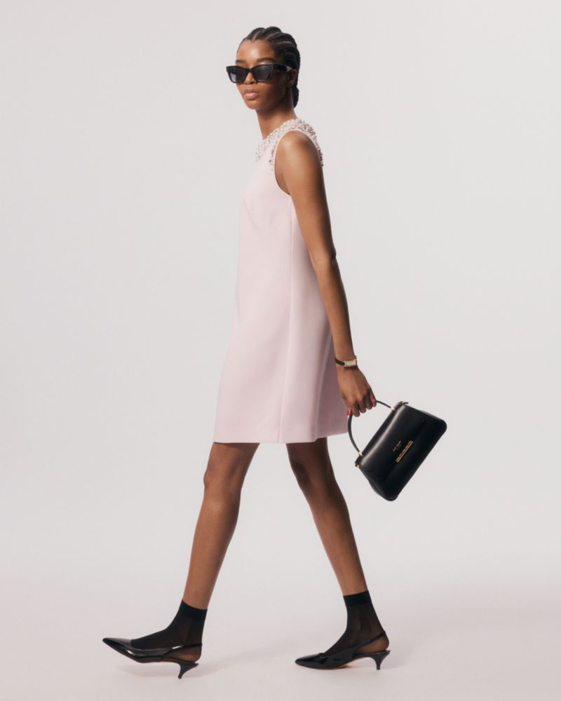 Kate Spade,Jeweled Crepe Shift Dress,Polyester,Crepe,Sheath,Pearl,Rhinestones,Cocktail,Pink