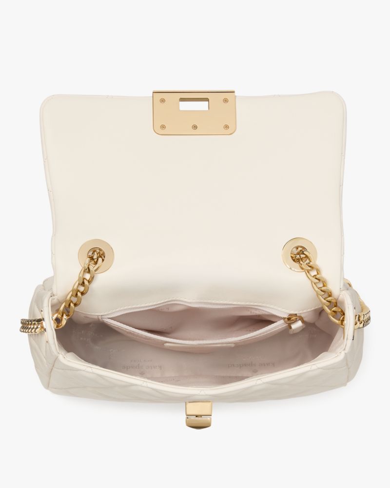Kate Spade,Carey Quilted Small Flap Crossbody,Crossbody,Metal Material,Logo,Day Party,Cream