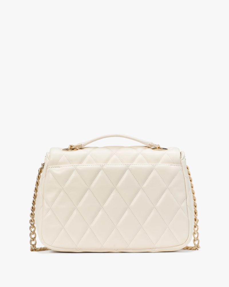 Kate Spade,Carey Quilted Small Flap Crossbody,Crossbody,Metal Material,Logo,Day Party,Cream