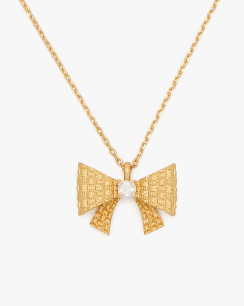 Kate Spade,Wrapped In A Bow Mini Pendant,Single Strand,Choker,Pearl,Bow,Gold Plated,Casual,White