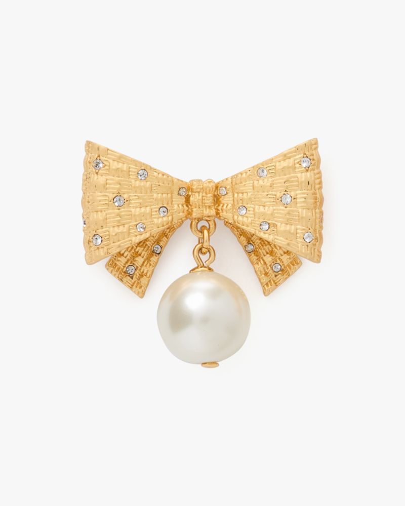 Kate Spade,Wrapped In A Bow Drop Earrings,Studs,Metal Material,Gem Embellishment,Pearl,Bow,Gold Plated,Titanium,Day Party,Multi Color