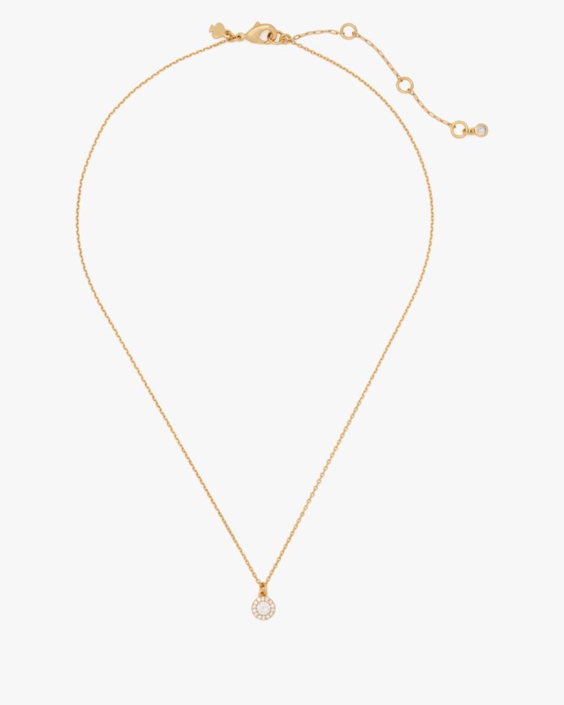 Kate Spade,You're A Gem Pave Halo Pendant,Single Strand,Choker,Disc,Gem Embellishment,Circle,Gold Plated,Work,Clear