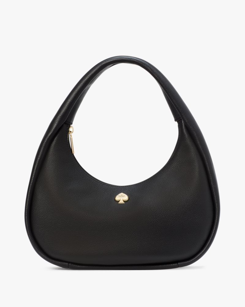 Kate Spade,Kayla Crescent Shoulder Bag,Leather,Shoulder Bag,Metal Material,Metal,Logo,Gold Metal,Casual,Black