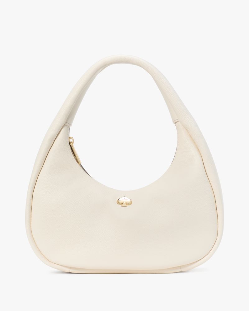 Kate Spade,Kayla Crescent Shoulder Bag,Leather,Shoulder Bag,Metal Material,Metal,Logo,Gold Metal,Casual,Cream