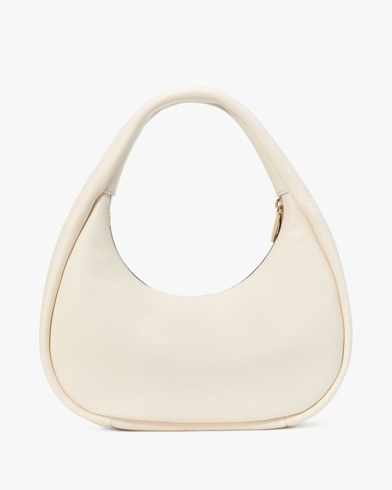 Kate Spade,Kayla Crescent Shoulder Bag,Leather,Shoulder Bag,Metal Material,Logo,Gold Metal,Casual,Cream