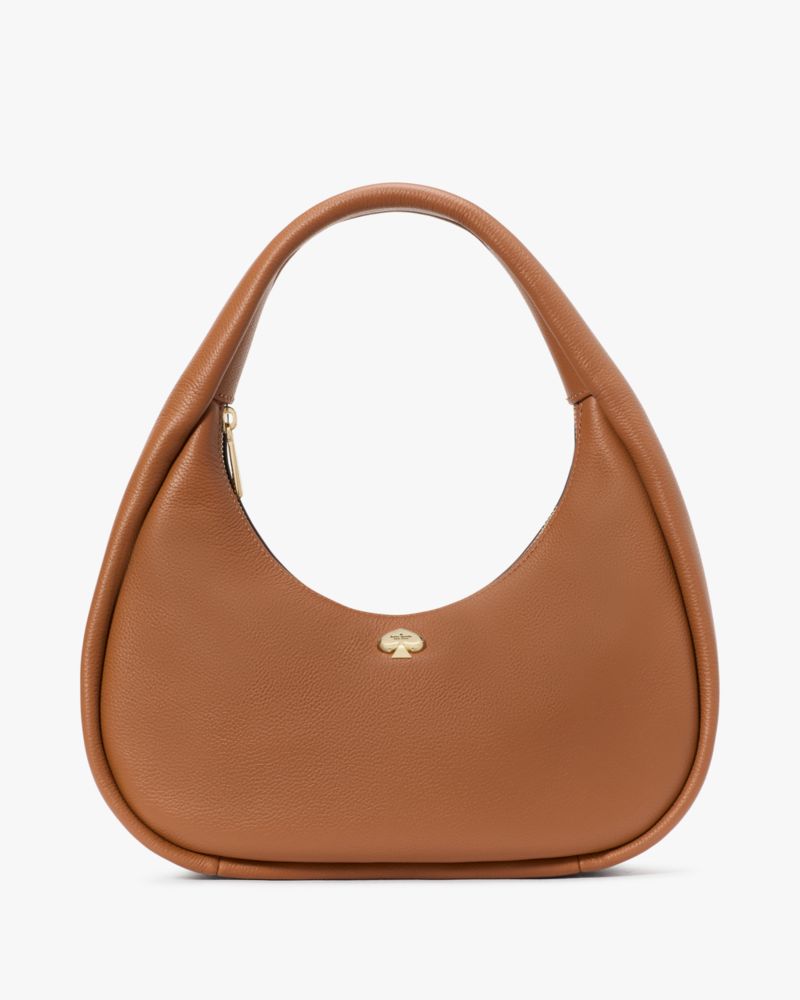 Kate Spade,Kayla Crescent Shoulder Bag,Leather,Shoulder Bag,Metal Material,Metal,Logo,Gold Metal,Casual,Brown