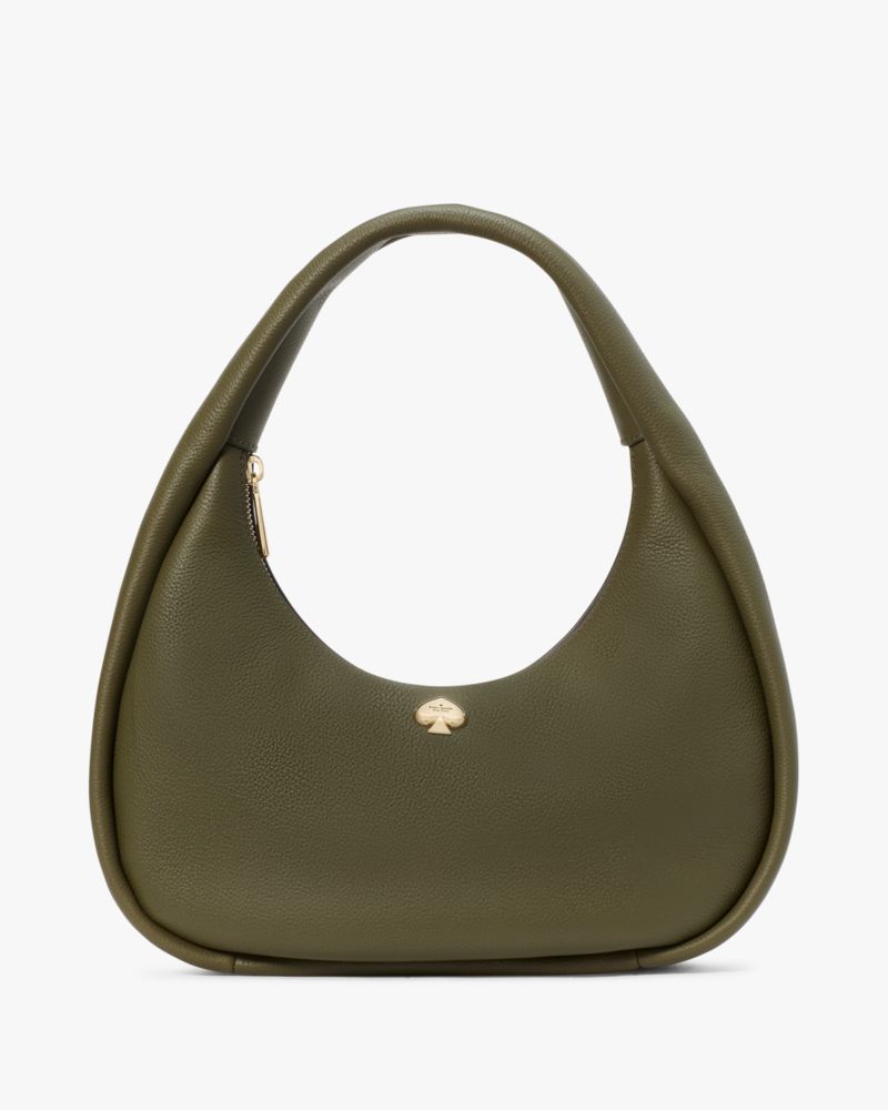 Kate Spade,Kayla Crescent Shoulder Bag,Leather,Shoulder Bag,Metal Material,Metal,Logo,Gold Metal,Casual,Olive